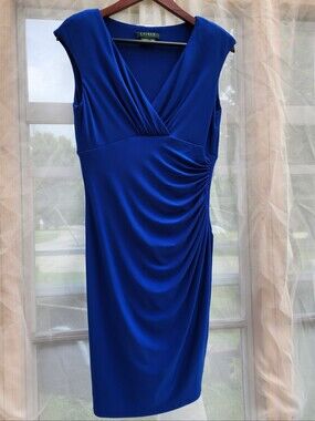 Lauren Ralph Lauren Faux Wrap Dress sz. 10P Ruched Torso Cocktails/party/Formal
